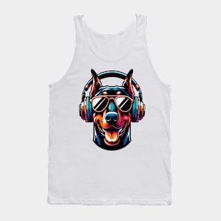 Doberman Pinscher Smiling DJ with Stylish Gear Tank Top